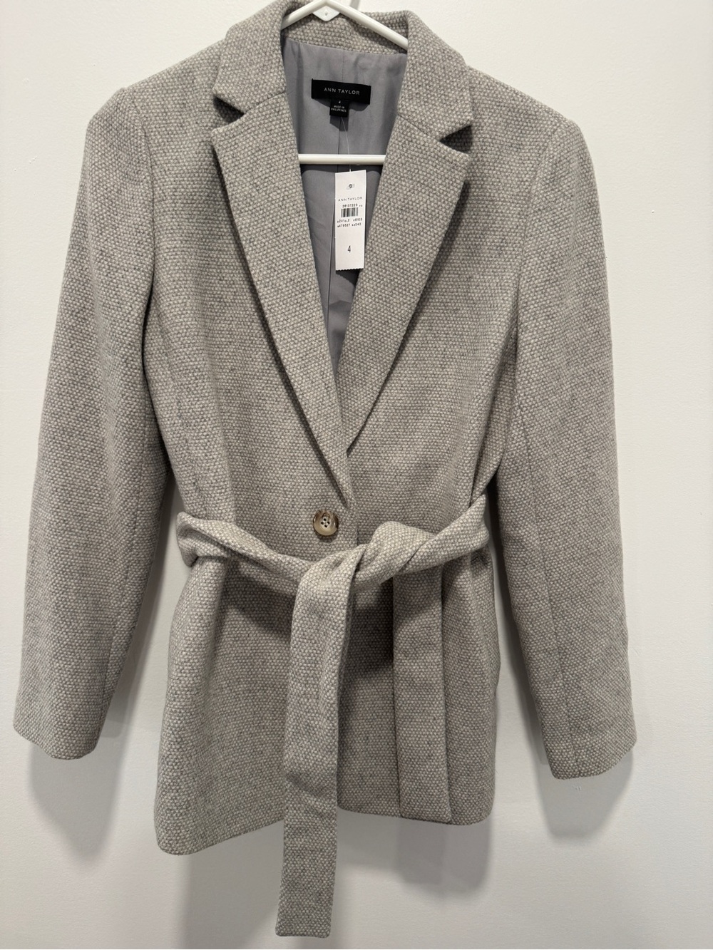 Ann Taylor Light Gray Belted Wool-Blend Trench Coat
